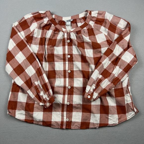 Duluth Trading Co Tops - Duluth Women Large Red White Buffalo Printmaker Lightweight Shirt Organic Cotton